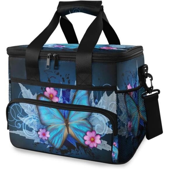 Pretty Butterfly Leakproof Reusable Insulated Cooler Lunch Bag with Detachable